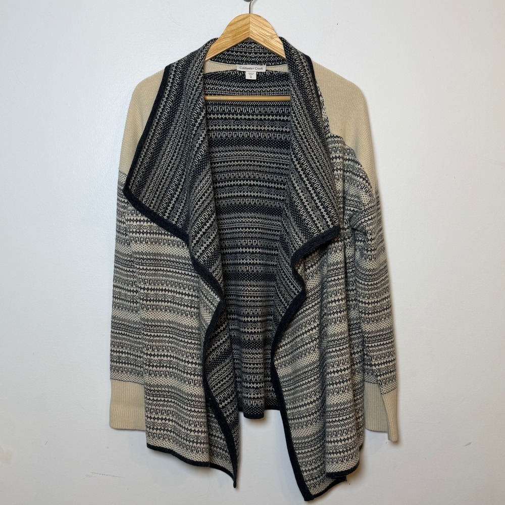 Coldwater Creek Womens XL 16 Cardigan Sweater Draped Open Front Cotton Wool Knit